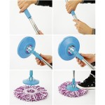 回転式モップハンドル交換キット、360°回転伸縮式フロアモップハンドル、青、フットペダルなし、家庭やオフィスの掃除に適しています。